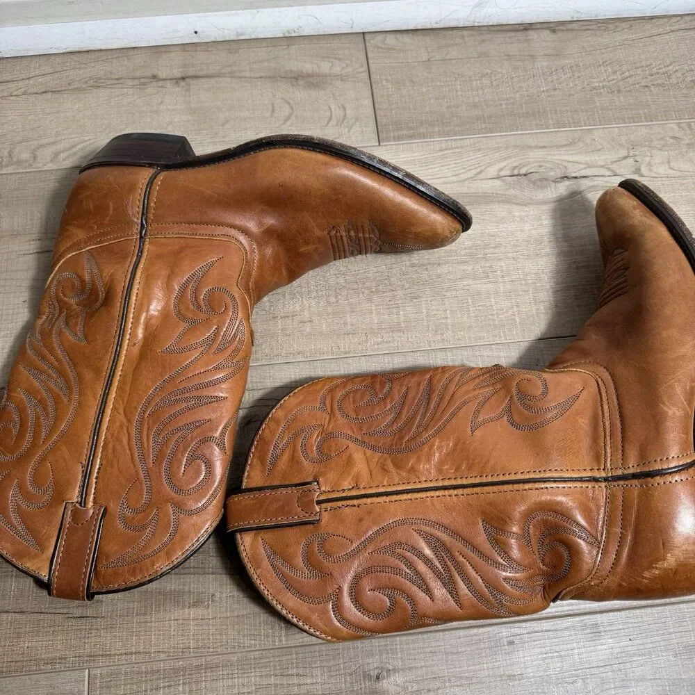 Vintage Code West Men's 8.5 USA Made Cowboy Boots Dan Post Leather Western Toe